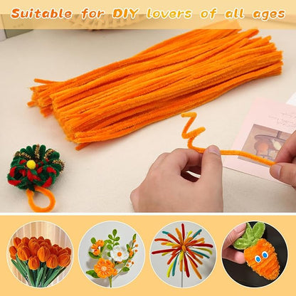 Chenille Stems Pipe Cleaners, 100 Pcs Pipe Cleaners Craft Supplies for DIY Hand Craft Arts Making, Festivals Decorations Craft/Orange