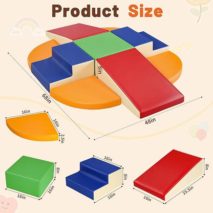 TODIBY 9-Piece Climbing Foam Blocks: Soft PU Leather - Baby Climb and Crawl Activity Blocks - Kids Play Gym Equipment Indoor for Development