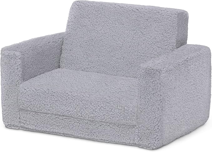 Delta Children Cozee Flip-Out Sherpa 2-in-1 Convertible Chair to Lounger for Kids, Grey