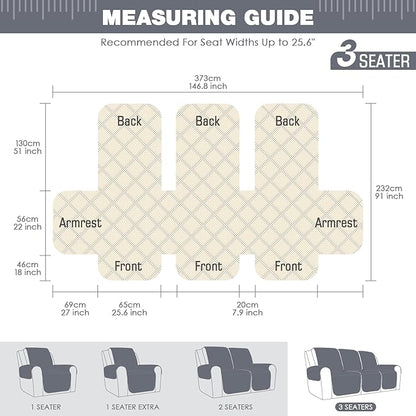 TAOCOCO Recliner Sofa Slipcover Couch Covers for 3 Cushion Couch, Pet Sofa Cover for 3 Seat Recliner Sofa, Washable Reclining Sofa Cover Furniture Protector with Elastic Straps(3 Seater, Bluish Grey)