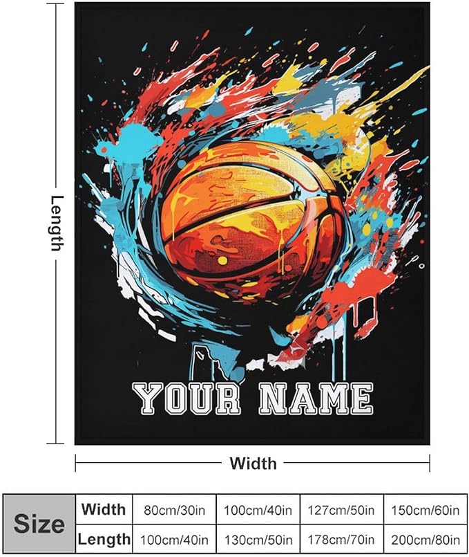 Custom Basketball Blanket - Soft Flannel Sports Basketball Blankets for Teens Adults Women Men Basketball Lovers - Warm Basketball Throw Blankets for All Season Lap, Chair, Sofa, Couch, Bed - 80"x60"