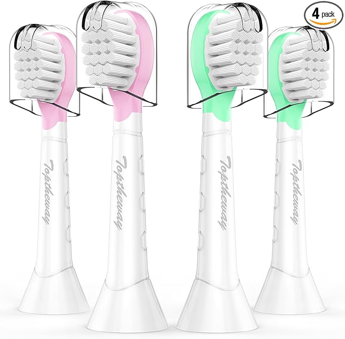 Toptheway Kids Toothbrush Heads for Philips Sonicare: Compact Brush Heads for Kids 3-7 Years, Pink and Green, 4 Pack