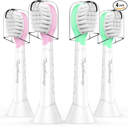 Toptheway Kids Toothbrush Heads for Philips Sonicare: Compact Brush Heads for Kids 3-7 Years, Pink and Green, 4 Pack