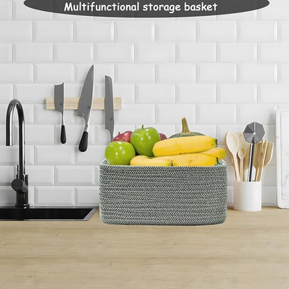 COMFY-HOMI 11.5"x7.5"x4.7" Storage Baskets for Organizing | Cotton Rope Woven Basket | Toy Storage Bin Box | Basket for Shelves, Closet Organizer Bin, Decorative Closet Shelf, 3 Pack, Green