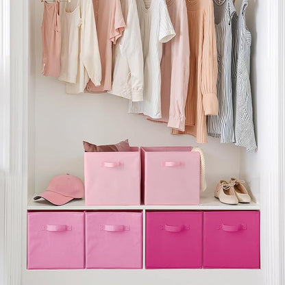 Cupic Cupid 13 Inch Storage Cube, Fabric Cube Storage Bin with Handles, Storage Cube Organizer for Clothes and Toys, Collapsible Cube Bins for Closet, Shelves, Nursery, 6-Pack, Pink Gradient
