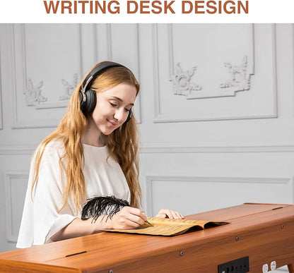 UISCOM 88 Key Weighted Digital Piano - Wooden Desk Electric Piano Transforms Between Desk and Vanity - Progressive Hammer-Action Keyboard, Perfect for Beginners with MIDI Functionality
