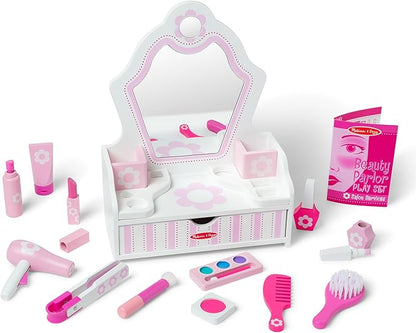Melissa & Doug Wooden Beauty Salon Play Set With Vanity and Accessories (18 pcs) - FSC Certified