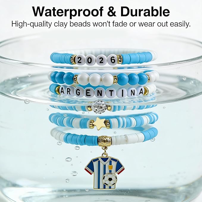 OHOME Soccer Party Favors - 6 Pack Argentina Soccer Bracelets | Soccer Mom Essentials - 2026 Soccer Game Day Jewelry Accessories Outfits for Women Men - Soccer Gifts for Fans Players Coaches Team