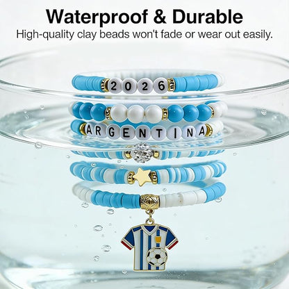 OHOME Soccer Party Favors - 6 Pack Argentina Soccer Bracelets | Soccer Mom Essentials - 2026 Soccer Game Day Jewelry Accessories Outfits for Women Men - Soccer Gifts for Fans Players Coaches Team