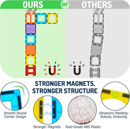 EchoPlan Magnetic Tiles, 130PCS Magnetic Blocks with 2 Cars, Magnet Tiles 3D Clear Building Blocks Set, STEM Sensory Educational Toys Gift for Toddlers Kids Boys 3 4 5 6 7 8 9+ Year Old