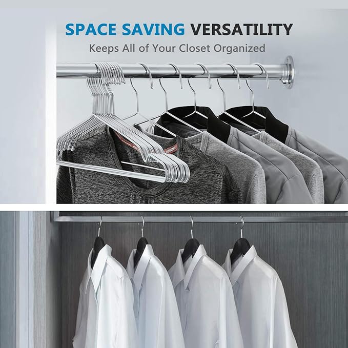 Fayleeko Wire Hangers Coat Hangers Strong Heavy Duty Stainless Steel Metal Hangers 17.7 Inch Ultra Thin Space Saving Clothes Hangers (10pack)