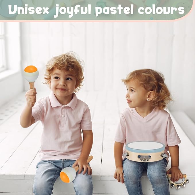 Stoie's Wooden Musical Instruments for Toddlers, Montessori Music Toys for Kids, with Xylophone, Tambourine and Maracas, Educational Development and Creativity, Baby Musical Instruments