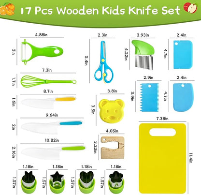 17 Pieces Kids Safe Knife Set for Real Cooking Child-Friendly Plastic Chef Tools Montessori Kitchen Toys for Toddlers with Bright Colors Gifts for Boys and Girls