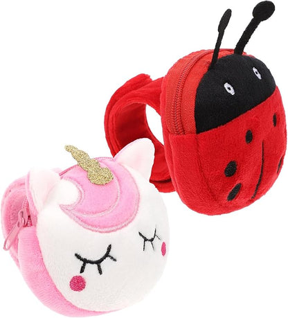 2Pcs Plush Slap Bracelet Coin Purse for Kids - Plush Unicorn Slap Bracelets Cute Animal Design Slap Bracelet Toy