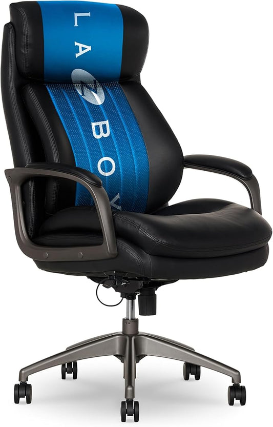 La-Z-Boy Nova Vegan Leather Modern Executive Ergonomic Design Office Chair, Memory Foam Thick Contoured Seat Back with Patented Lumbar Support Technology, Soft to Medium Sit Comfort, Black