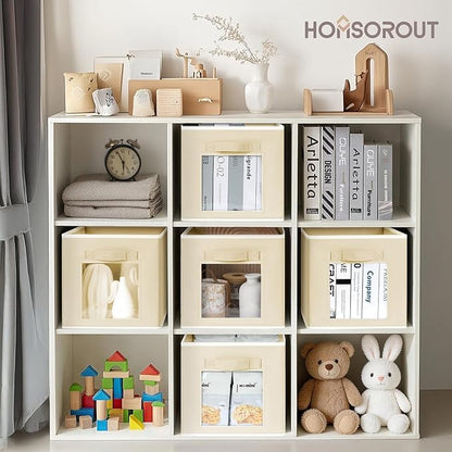 Homsorout Foldable Storage Cubes - Cubby Storage Organizer with Window, Decorative Baskets for Organizing, Fabric Bins for Clothes Storage, Closet Storage Cubes-11inch, Set of 8, Beige