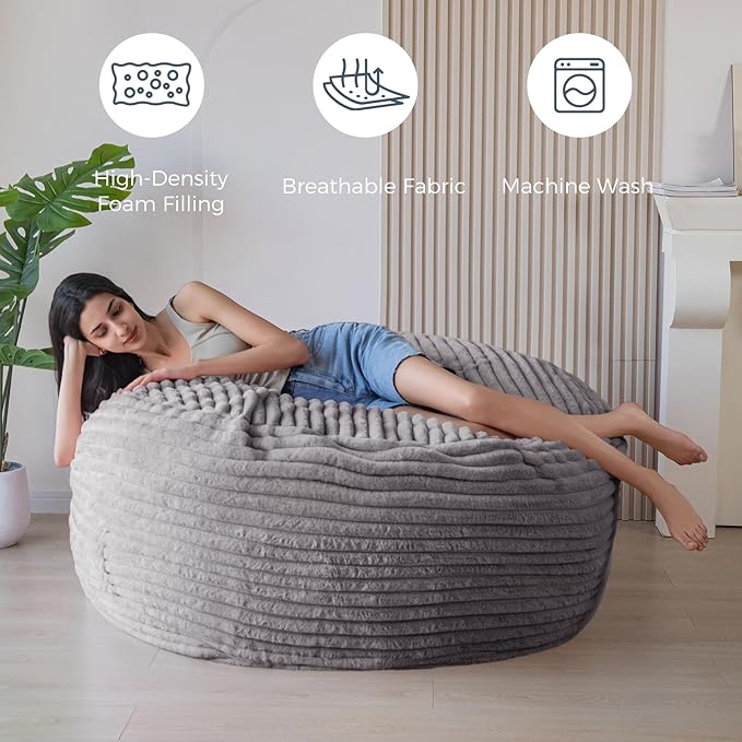 MAXYOYO Giant Bean Bag Chair Bed for Adults, Convertible Beanbag Folds from Lazy Chair to Floor Mattress Bed, Large Floor Sofa Couch, Big Sofa Bed, High-Density Foam Filling, Machine Washable Cover