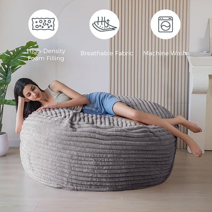MAXYOYO Giant Bean Bag Chair Bed for Adults, Convertible Beanbag Folds from Lazy Chair to Floor Mattress Bed, Large Floor Sofa Couch, Big Sofa Bed, High-Density Foam Filling, Machine Washable Cover