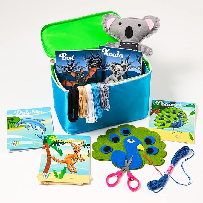 BRYTE Adventure Animals Sewing Kit for Kids: A Fun DIY Arts & Crafts Experience with 5 Pre-Cut Felt Animals, Needles, Thread & Instructions - for Kids Age 7+, Great Gift for Birthdays & Holidays