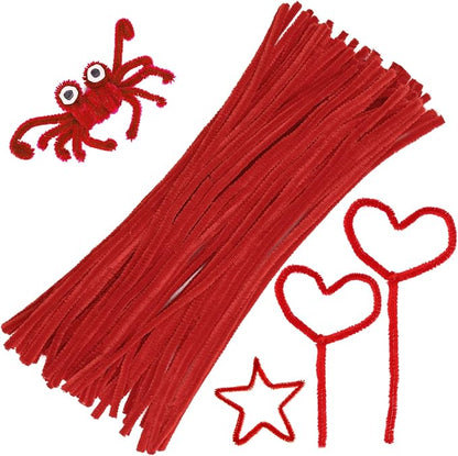 60 Red Pipe Cleaners, Chenille Stem Craft Supplies for Home Decoration & Arts Projects