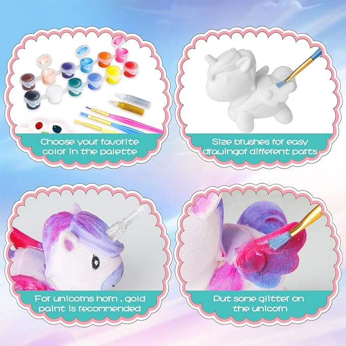 SpringFlower Unicorn Gift Toys for 3 4 5 6 7 8 Years Old Girls - Unicorn Arts and Crafts Painting kit Including 8 Cute Looking Unicorn Figures, DIY Creative Christmas Gift for Kids