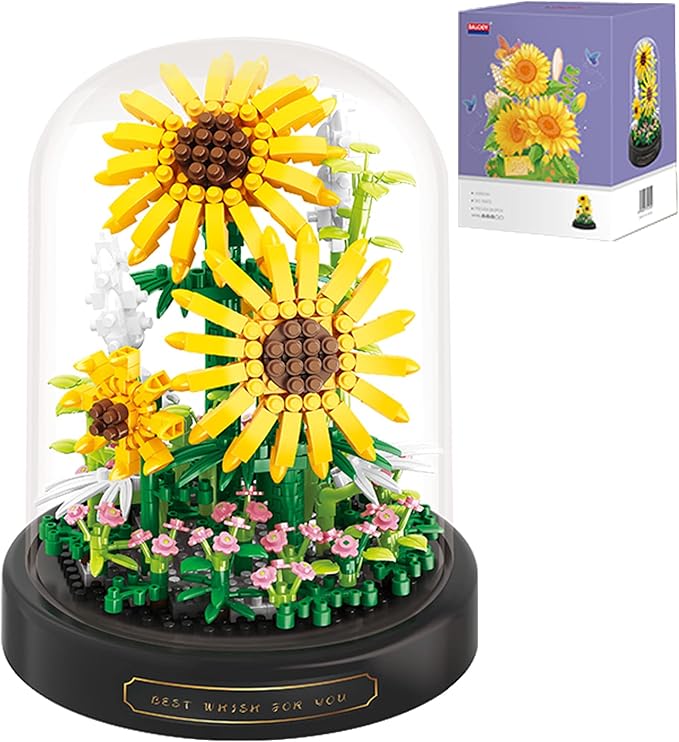 Sunflower Flower Bouquet Set,Mini Bricks Botanical Collection Flowers Building Blocks,Assembly Bonsai Tree Friends Sets, Valentine's Anniversaries Birthday Gift for Women Friends Adults