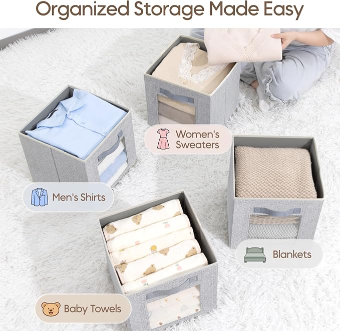 Homsorout Foldable Storage Cubes - Cubby Storage Organizer with Window, Decorative Baskets for Organizing, 11 Inch Fabric Cube Shelf Bins, Set of 10, Light Gray