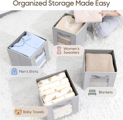 Homsorout Foldable Storage Cubes - Cubby Storage Organizer with Window, Decorative Fabric Bins for Clothes Storage, Closet Organizers for Shelves, 11inch, Set of 8, Light Grey