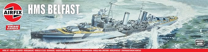 Airfix Ship Model Kit Vintage Classics - A04212V HMS Belfast, Plastic Watercraft Model Kits for Adults & Kids Ages 8+, Skill Level 3, 1:600 Scale WW2 Warship Models, Miniature Battleship Navy Gifts