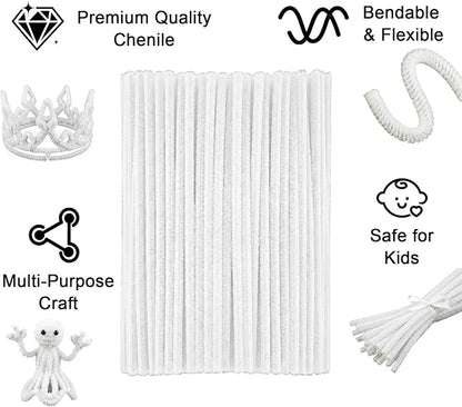 White Pipe Cleaners Craft,100pcs Craft Supplies Chenille Stems Arts & Crafts for DIY Valentines Day Decorations,Flowers Making Pipe Cleaners White Bulk Gifts for Her Room Decor,Art Supplies for Kids