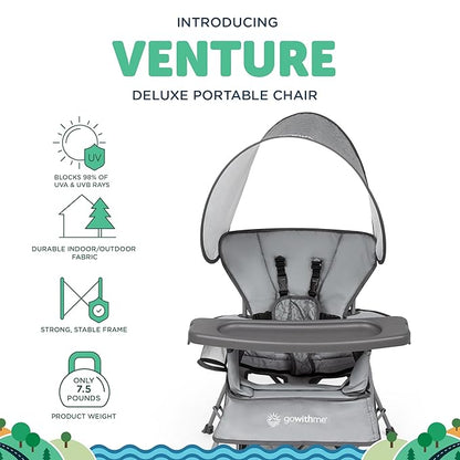 Baby Delight Go with Me Venture Portable Chair | Indoor and Outdoor | Sun Canopy | 3 Child Growth Stages | Elephant Grey