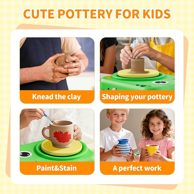 Skirfy Pottery Wheel for Kids - Arts and Crafts for Kids Ages 8-12,Complete Pottery Painting Kit Arts with Clays,Art Supplies Toys for Girls Boy Birthday Gift for 6+,Kids Gifts for Grandkids