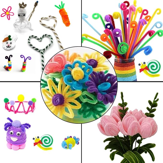 Cldamecy 100 pcs Light Pink Pipe Cleaners with 20 pcs Googly Eyes,Chenille Stems for Craft Project,Craft Pipe Cleaners for DIY Projects,Arts and Holiday Decoration