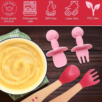 4 piece set of silicone spoon/fork and heat sensitive Baby Utensils Self Feeding Chewable Toddler Training