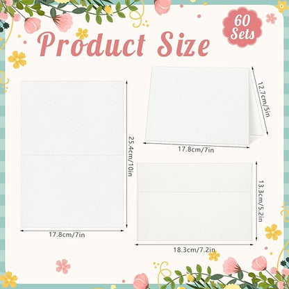 60 Sets Watercolor Cards with Envelopes, 140 lb/300 GSM Watercolor Paper Cards, 5x7 Inch Foldable Blank Watercolor Postcards and Envelopes for Greeting Cards, Wedding Invitations, Thank You Cards