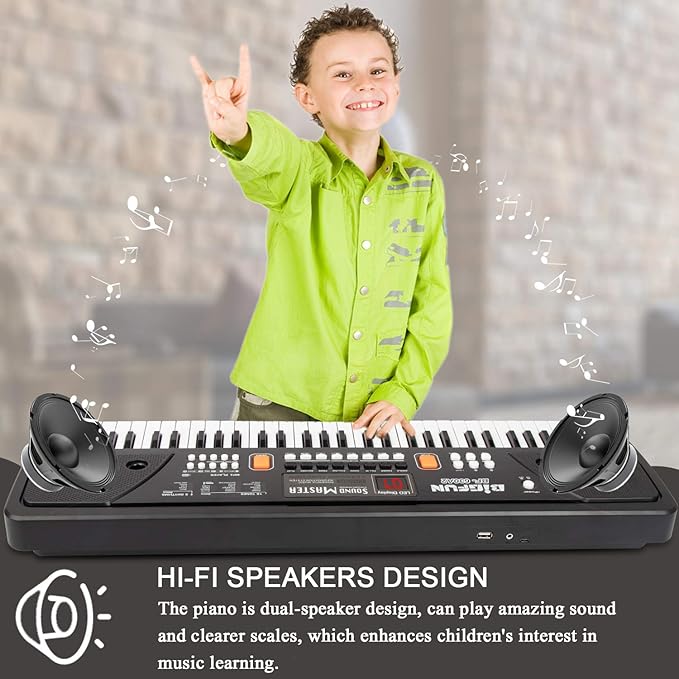 LeeQee Digital Keyboard Piano for Kids & Beginners, 61 Keys Multifunction Electric Piano Keyboard with Microphone, Educational Instrument Musical Toy for 3-12 Years Old Boys Girls (Black)