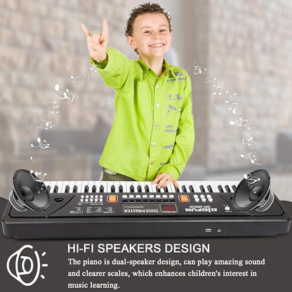 LeeQee Digital Keyboard Piano for Kids & Beginners, 61 Keys Multifunction Electric Piano Keyboard with Microphone, Educational Instrument Musical Toy for 3-12 Years Old Boys Girls (Black)