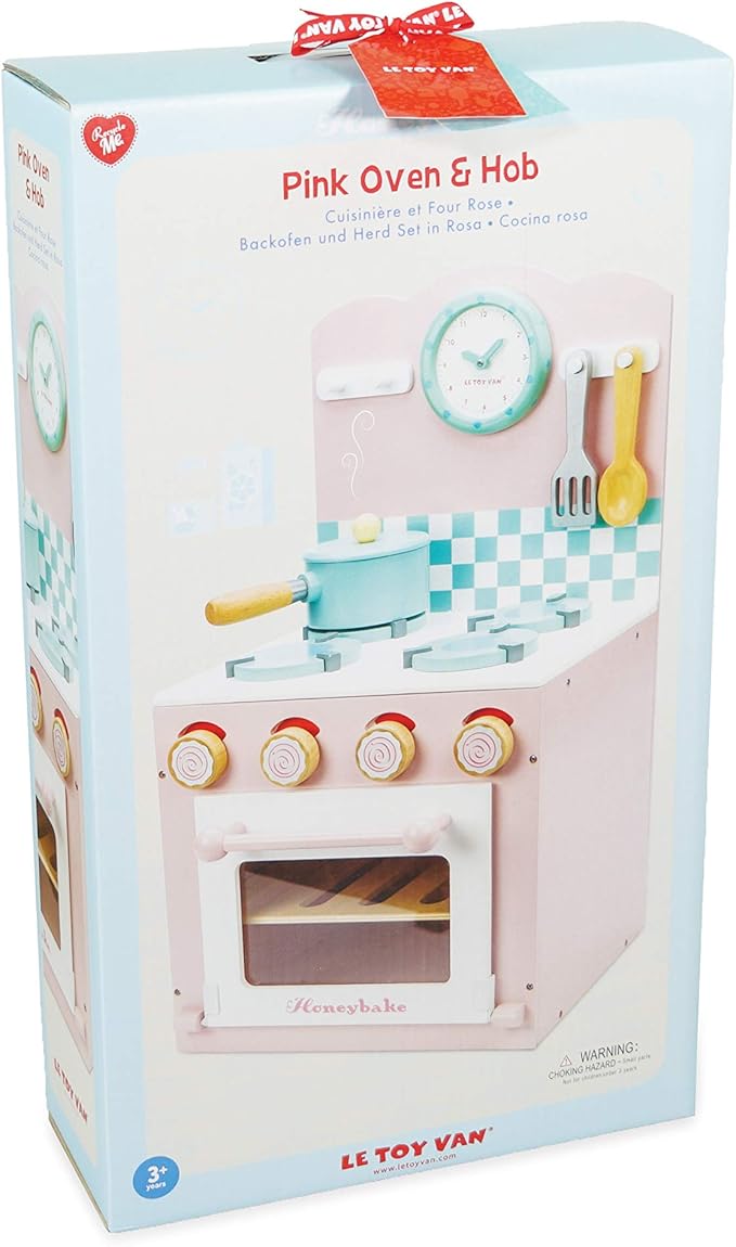 Le Toy Van - Colorful Wooden Honeybake Oven & Hob Pink Set | Wood Pretend Play Kitchen Toy Set | Girls and Boys Role Play Toy Kitchen Accessories