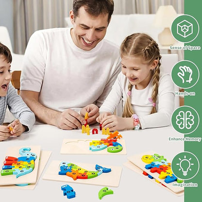 6 Pack Wooden Animal Puzzles for Toddlers Ages 3-5, Montessori Toys, Jigsaw Puzzles for Kids, Learning Toys for 3 Year Olds Preschool Fine Motor Skills - Easter Gifts
