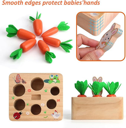 SKYFIELD Carrot Harvest Game Wooden Toy for Baby Boys and Girls 1 2 3 Year Old, Educational Shape Sorting Matching Puzzle Gift Toy with 7 Sizes Carrots.Great Montessori Toy for Toddlers 1-3
