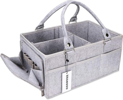XUANGUO Baby Diaper Caddy Organizer with Handle - Gender Neutral Nursery Storage Bin Basket - Portable Tote Bag - Car Organizer - Newborn Essentials - Grey