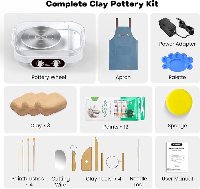 Pottery Wheel for Kids, Teens & Adults - 7" Professional Ceramic Machine with Adjustable Speed & Removable Tray, DIY Complete Clay Art Kit with Tools, Toys for Beginners, Artists & Hobbyists