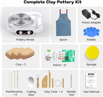 Pottery Wheel for Kids, Teens & Adults - 7" Professional Ceramic Machine with Adjustable Speed & Removable Tray, DIY Complete Clay Art Kit with Tools, Toys for Beginners, Artists & Hobbyists