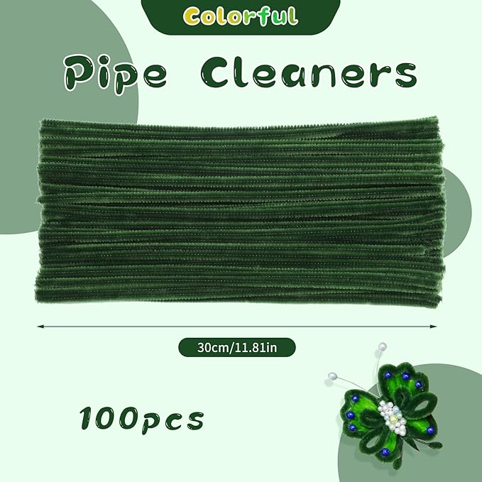 Creative Pipe Cleaners, 100Pcs Pipe Cleaners Crafts Supplies for Festivals Decorations Making, Flowers, Plant Crafts DIY Making/Army Green