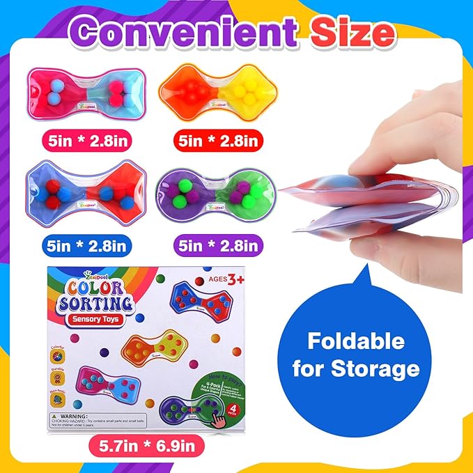 Sensory Fidget Toys for Kids Toddler: 4 Pack Color Sorting Sensory Toys for Autism - Squeeze Calming Toys for Toddler Girls Boys - Quiet Fidget Toys for Student Classroom - Goodie Bags Stuffers