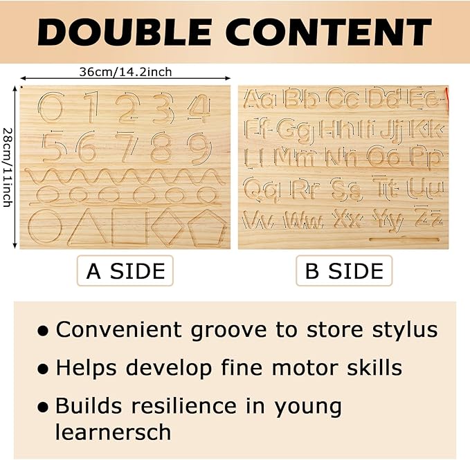 Montessori Wooden Alphabet Number Tracing Board Toddler Writing Tools for Beginners Double Sided Wooden Letter Board Wood Handwriting Alphabet Practicing Board for Toddlers and Preschoolers Age 3+