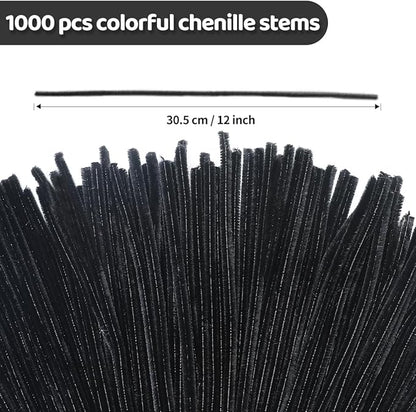 Eppingwin 1000pcs Pipe Cleaners, Black Pipe Cleaners Craft Supplies,Chenille Stems for DIY Arts Crafts Project(Black)