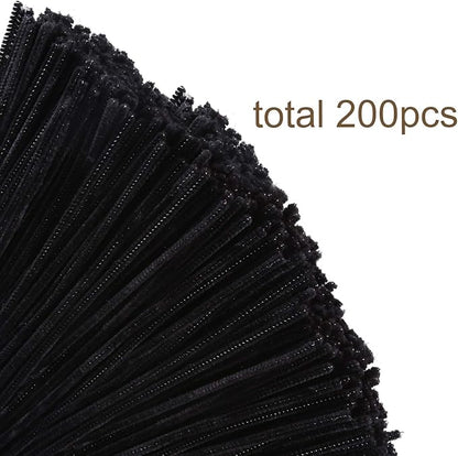 Caydo 200 Pieces Halloween Black Pipe Cleaners Craft Chenille Stems Bulk for Kids DIY Art Creative Crafts and Halloween Decoration (12 Inch x 6 mm)