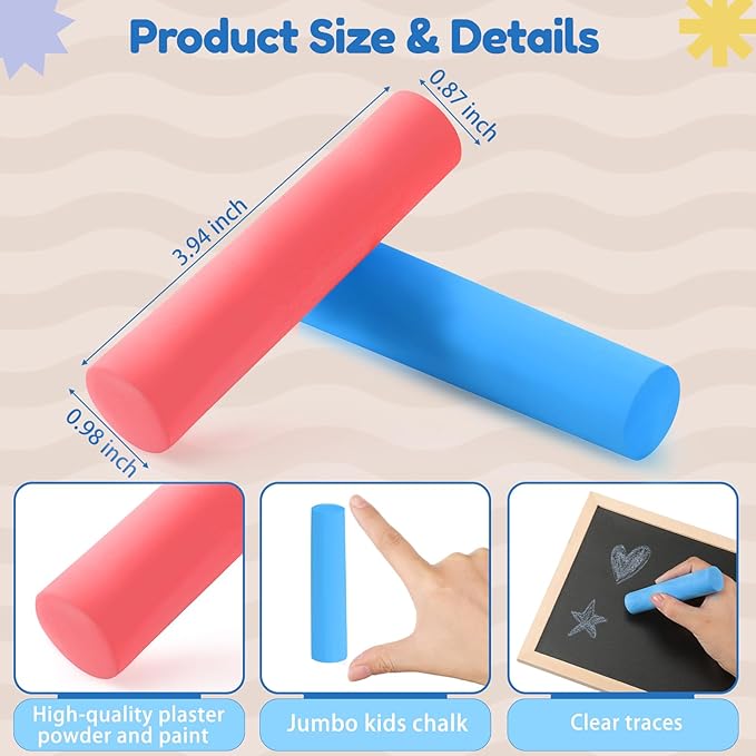 Fulmoon 40 Pcs Jumbo Sidewalk Chalk for Kids Outdoor Art Non Toxic Large Washable Street Chalk for Adults Drawing Painting Graffiti Classroom(Red, Blue,Round Style)