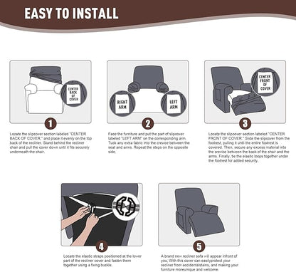 KinCam Oversized Recliner Chair Covers, Stretch Reclining Chair Covers for Large Recliner, Stripe Jacquard Recliner Covers Furniture Protector Covers with Elastic Bottom for Kids, Pets (Light Coffee)